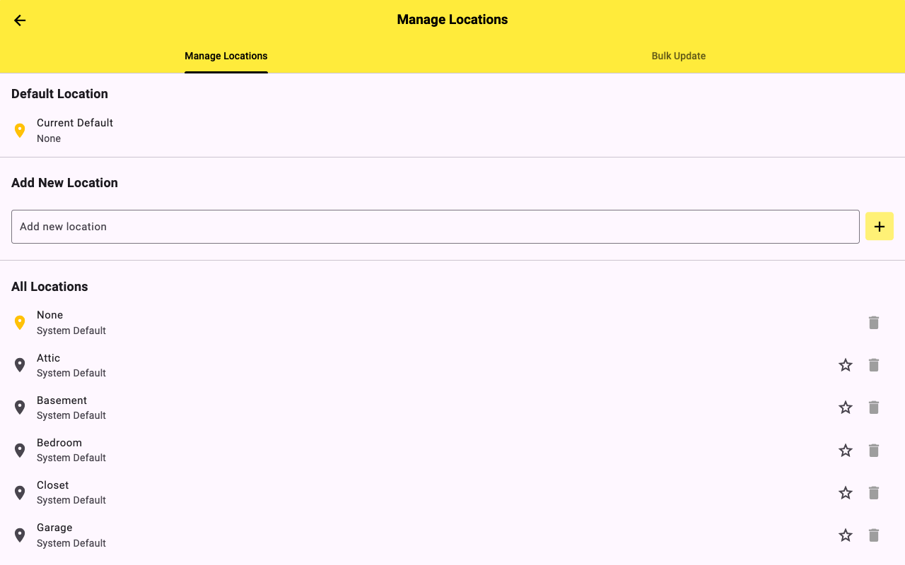 2PACK locations management screen