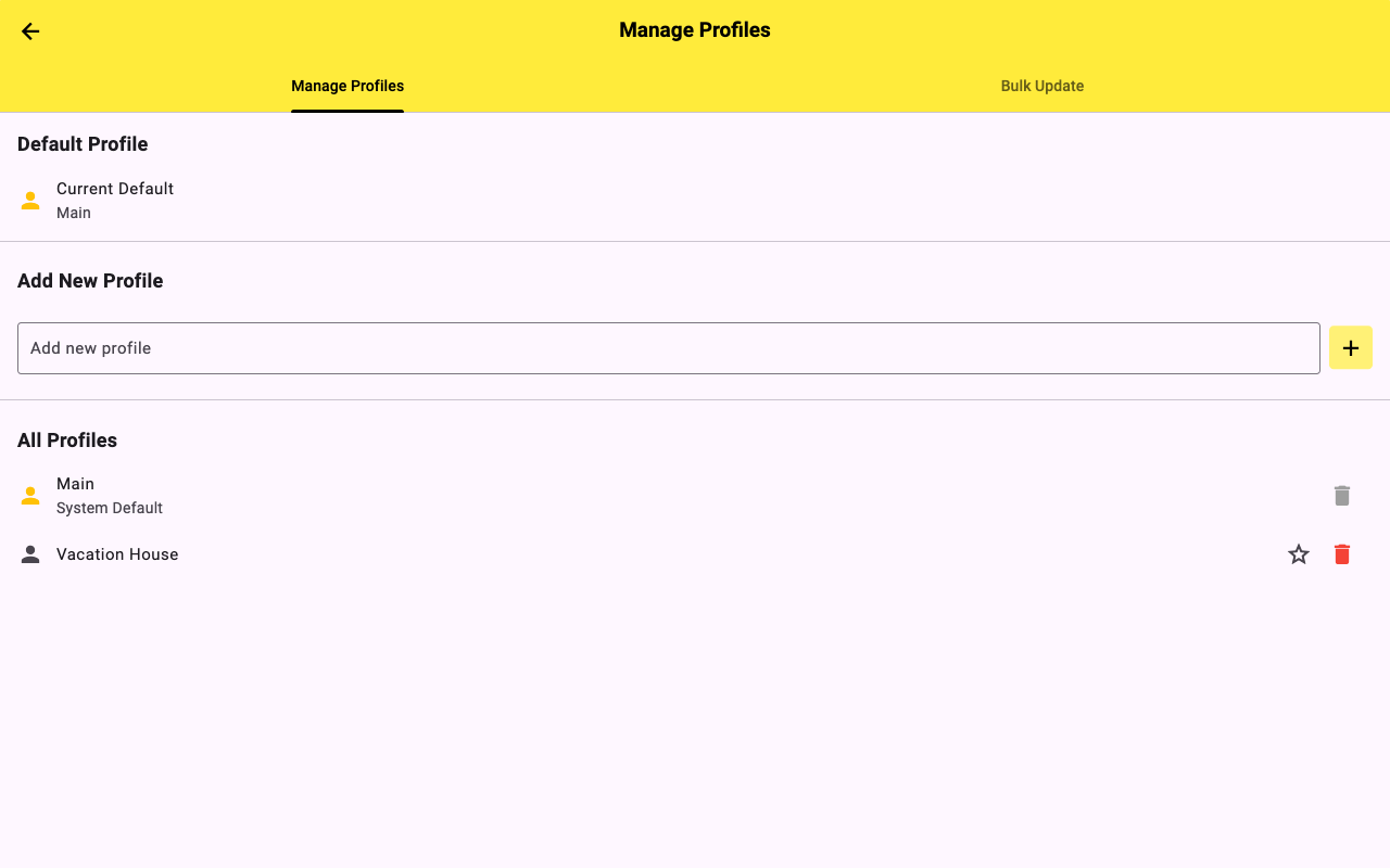 2PACK profiles management screen