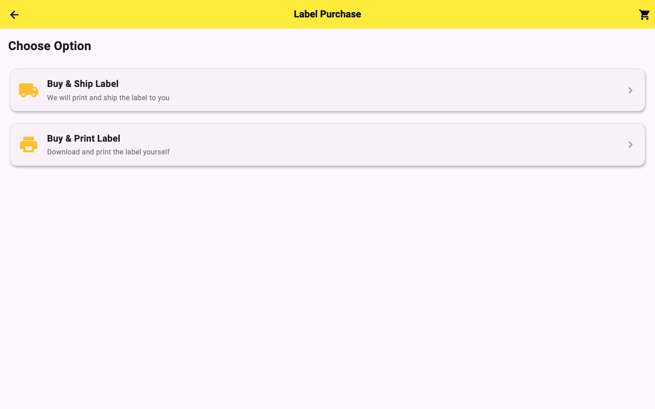 2PACK label purchase options showing print and ship choices